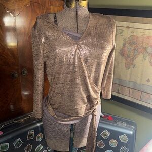 Sparkle & Slay: Chic 7th Avenue Gold Shimmer Wrap Top, Size M